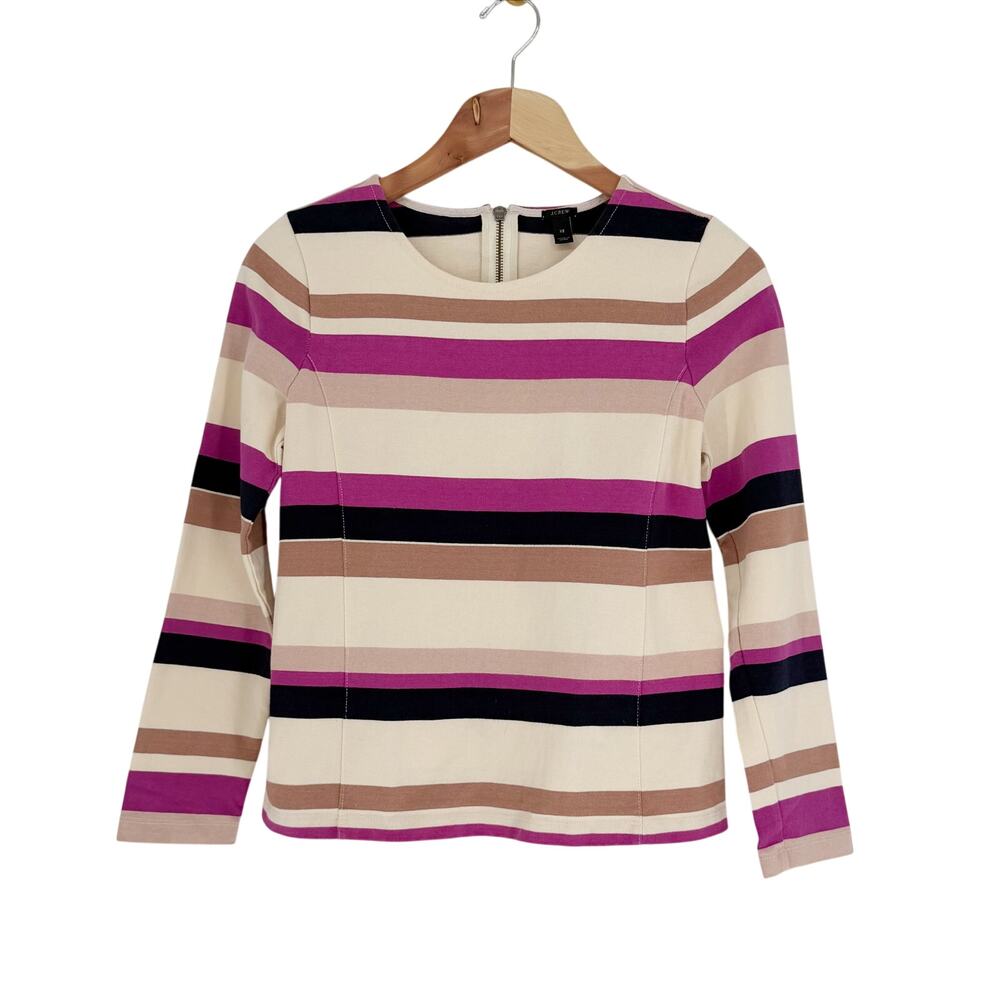 J.Crew Colorblock Top in Neutral Stripe size XS Back Zip Long Sleeve Cotton - Picture 6 of 12
